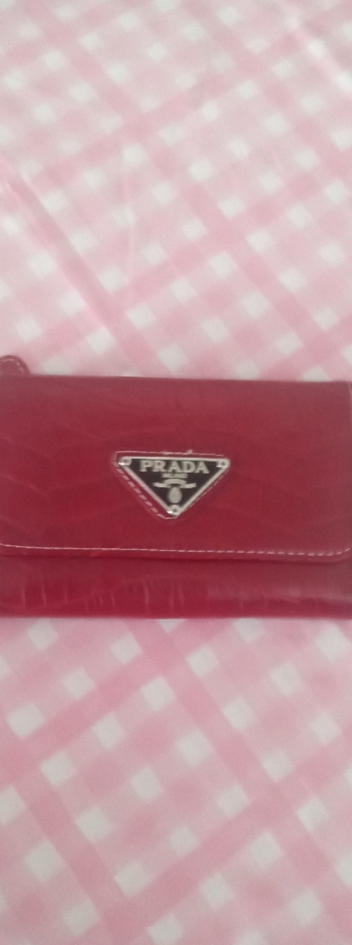Prada Burgundy Leather Fold Wallet with Metal Triangle Logo